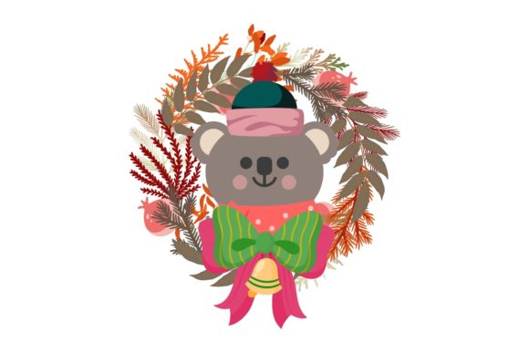Christmas Animals with Floral Wreath Illustrations
