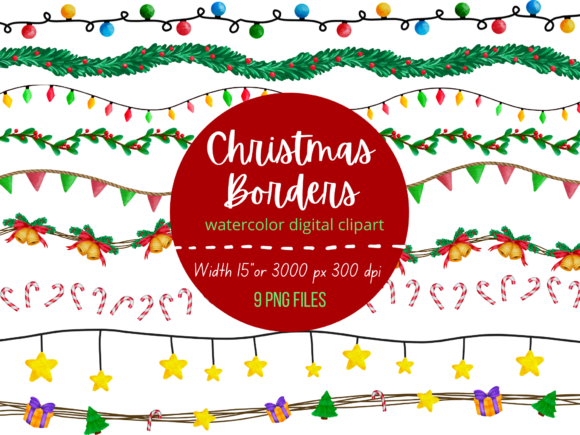 Christmas Borders Watercolor Clipart for Illustrations