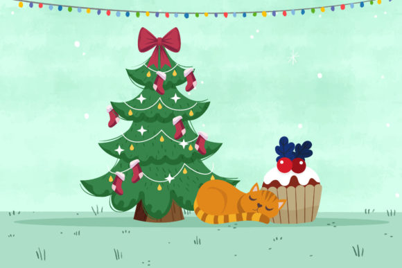 Christmas Cat Illustrations Vector Cute for Branding