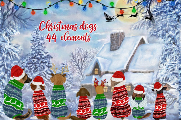 Christmas Dogs Clipart for Festive Illustrations