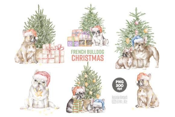 Christmas French Bulldog Illustration for Digital Products