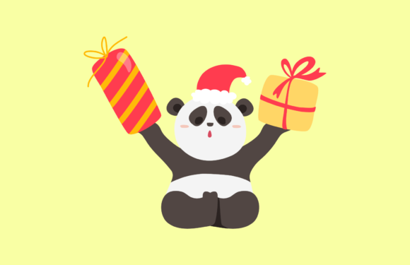 Christmas Panda Gift Illustration for Branding and Design Projects