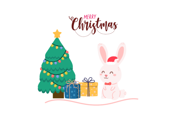 Christmas Rabbit Cute Illustration for Handmade Creations