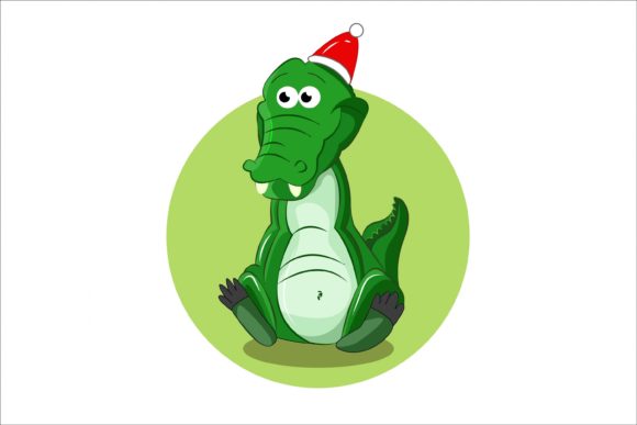 Crocodile Wearing a Christmas Hat Illustration