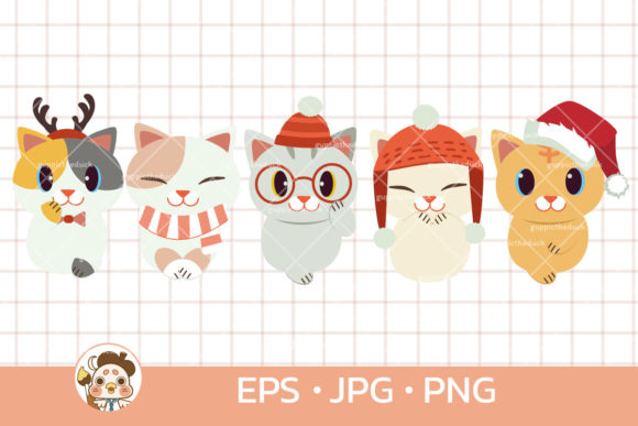 Cute Cat in Christmas Illustrations for Branding