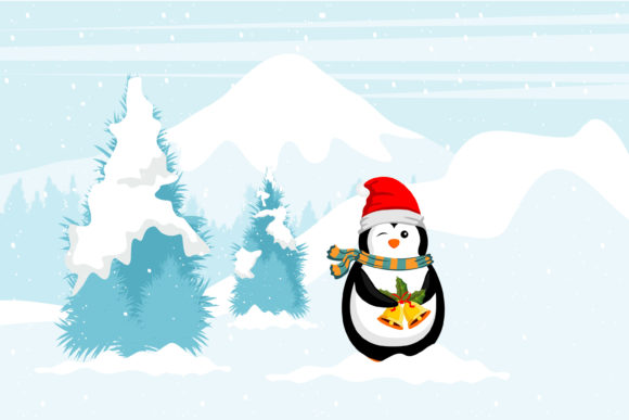 Cute Penguin in Christmas Winter Illustration