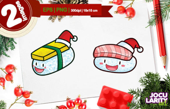 Kawaii Christmas Sushi Cartoon Vector Illustration