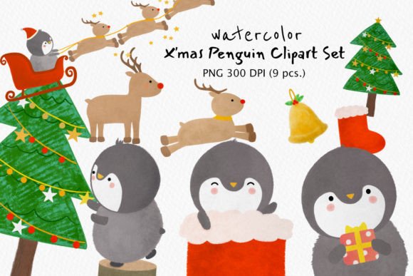 Penguin Celebrating Christmas Illustration