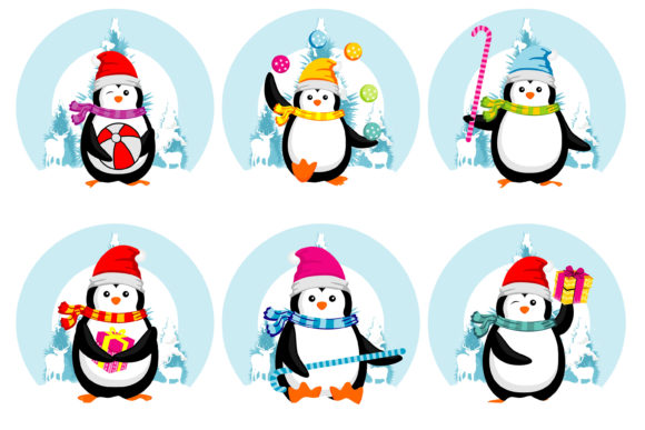 Penguin in Christmas Background Illustrations