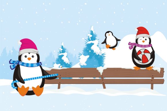Penguin in Christmas Winter Illustration