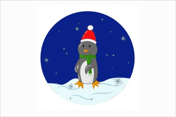 Penguin with Christmas Scarf and Hat Illustration