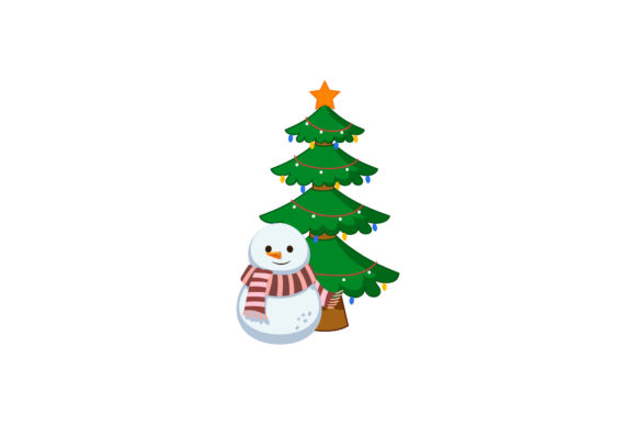 Tree and Snowman Christmas Vector Illustrations