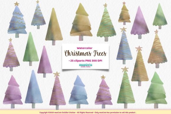 Watercolor Christmas Trees Cliparts for Branding and Marketing