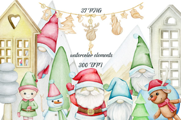Watercolor Clipart Christmas Card for Branding and Illustrations